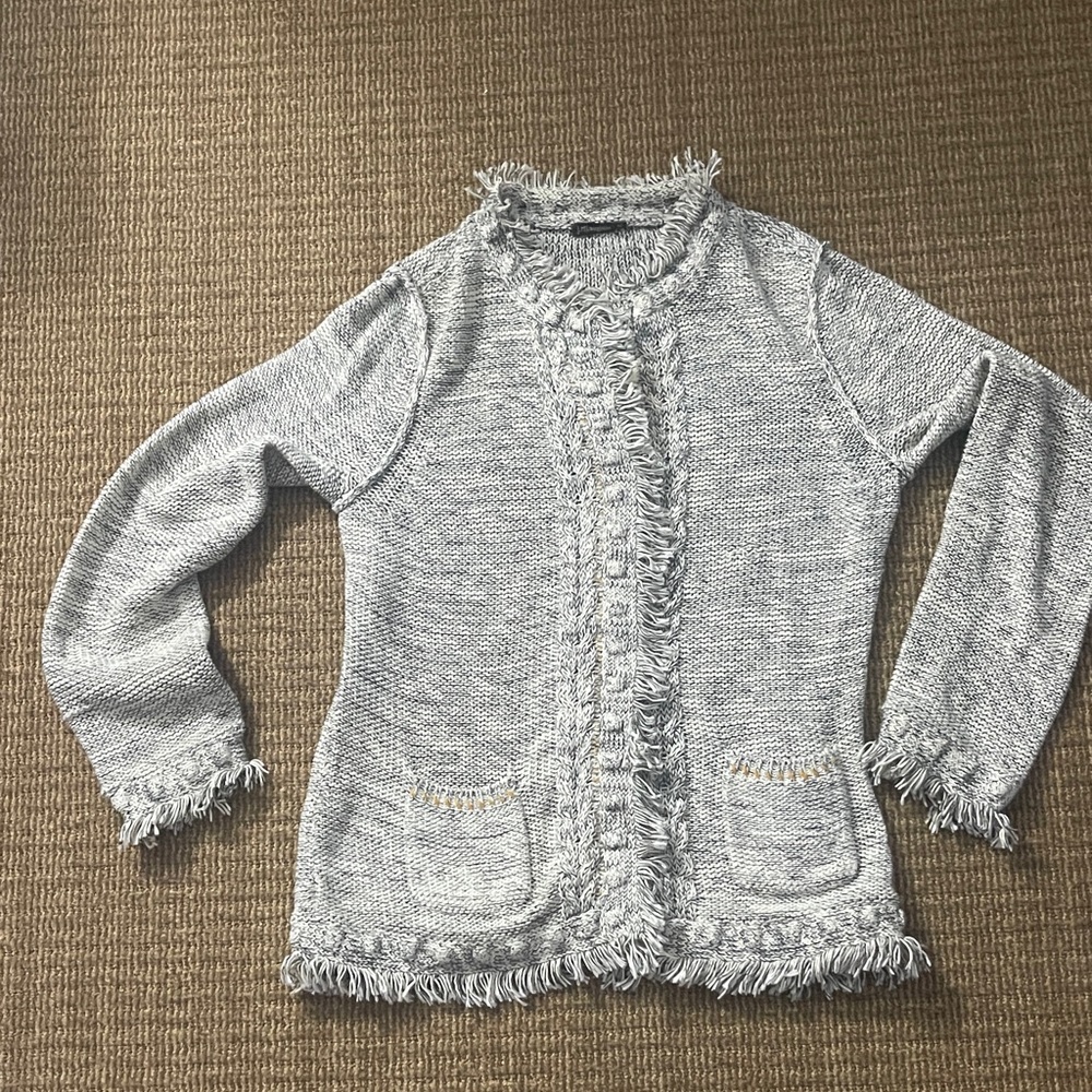 J. McLaughlin Light Gray Textured Cardigan